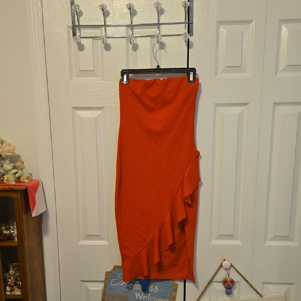 Boohoo Bold Orange Midi Skirt